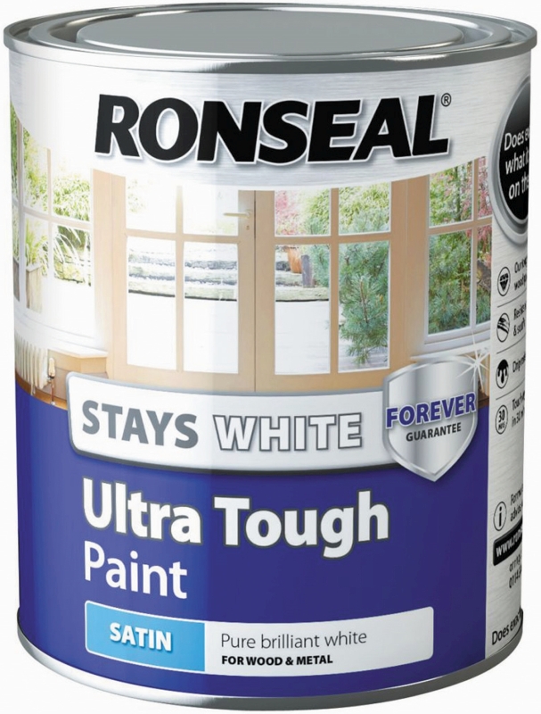 Ronseal Ultra Tough Satin White Wood Paint 750ml Timbermills