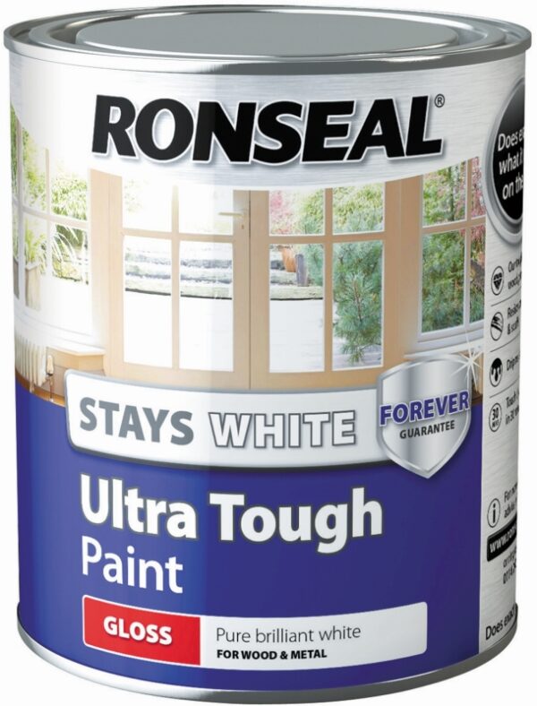 Ronseal Gloss White Ultra Tough Wood Paint 750ml Timbermills